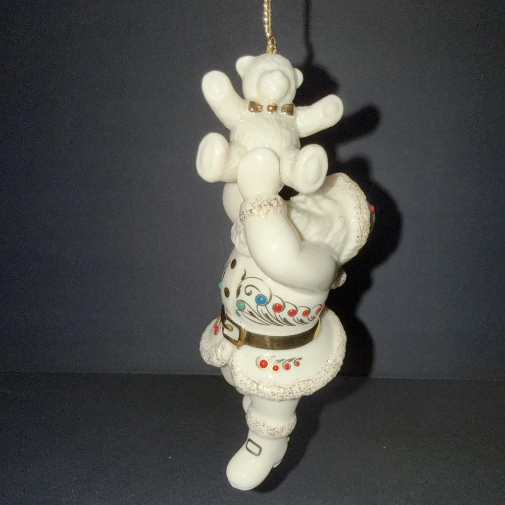 Lenox Santa Teddy Bear Porcelain Christmas Ornament Thailand Ivory Gold